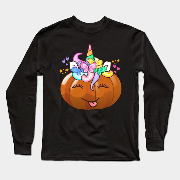 Pumpkin Unicorn Cute Pumpkincorn Halloween Long Sleeve T-Shirt by MalibuSun